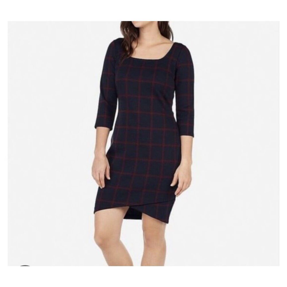 Express plaid sheath dress - size large - navy blue/ red